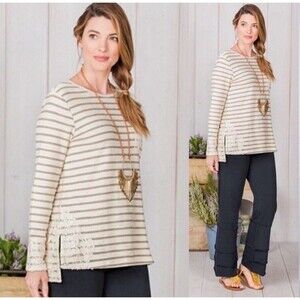 Matilda Jane Classic with A Twist Striped Floral Lace Pullover Top -Size Large
